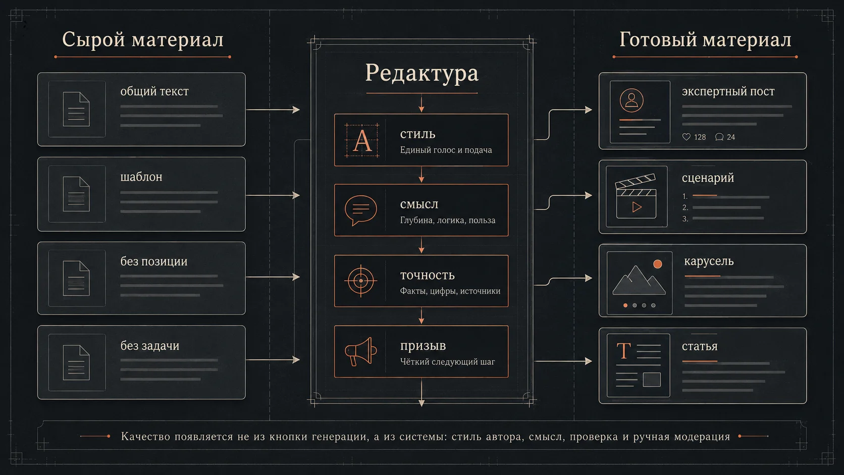 Как создаётся контент из ваших материалов